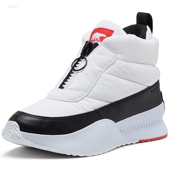 Sorel nWt 10 out & about 3 puffy zip snow boot/sneaker neon red black white - Picture 1 of 10